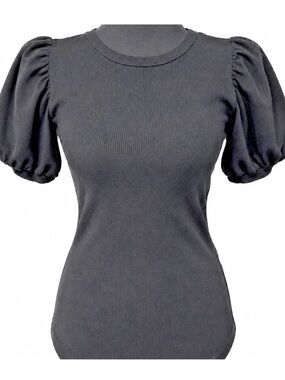 Anthropologie Black Puff Sleeve Stretch T-Shirt Women Small NEW